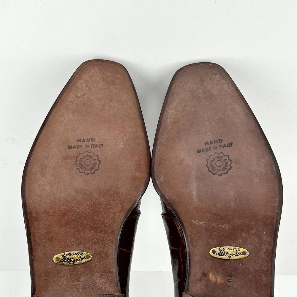 VTG Kashani Shoes Men's 9 Genuine Alligator Oxfords Made Italy Brown NOS Take 6
